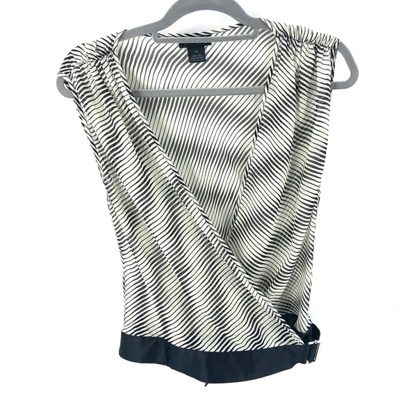 100% Silk Wrap Top Belted Waist The Limited Black White Stripe Size Medium - Picture 1 of 7